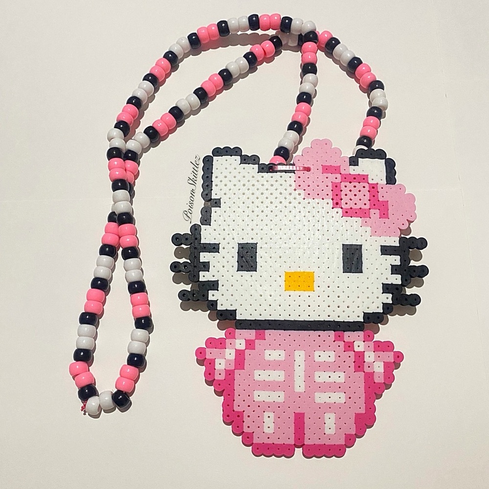 Cute Beaded Hello Kitty Necklace Skeleton PINK